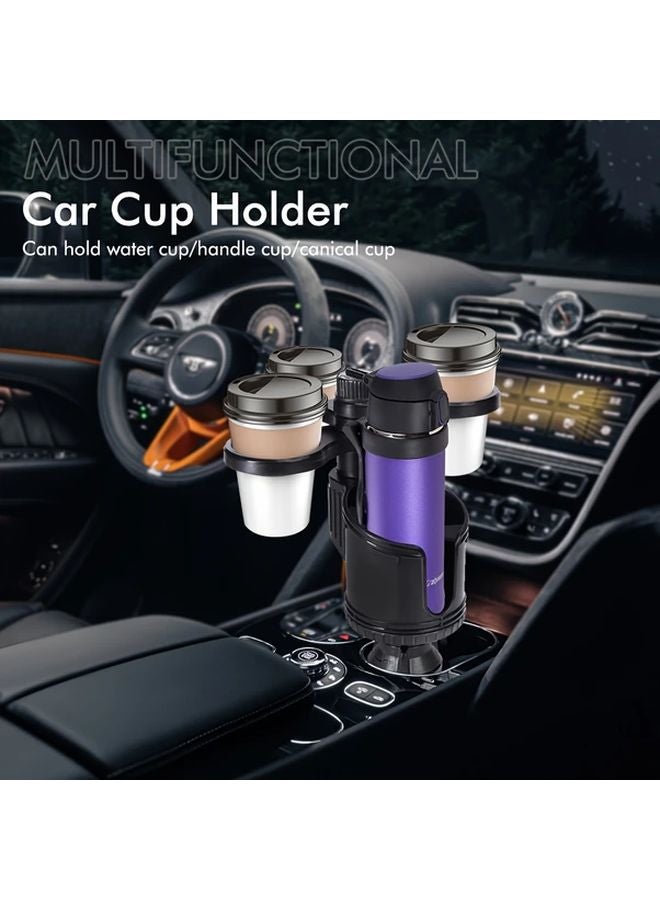 Black Rotatable Car Cup Holder Expander 4 Cup Multi Functional Organizer - Image 4